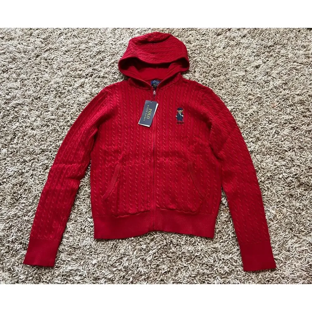 NWT❤️Polo Ralph Lauren Big Girls Polo Bear Cotton Full-Zip Sweatshirt szL